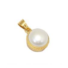 Pendant Gold Yellow Natural Round Pearl 18kt Gemstone Women's Handmade A765